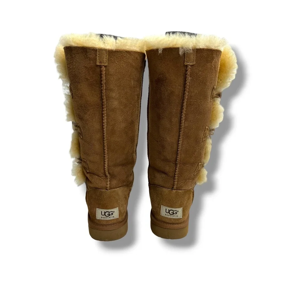 UGG Australia Bailey Button Triplet Chestnut Suede Tall Boots 1873 Womens 7